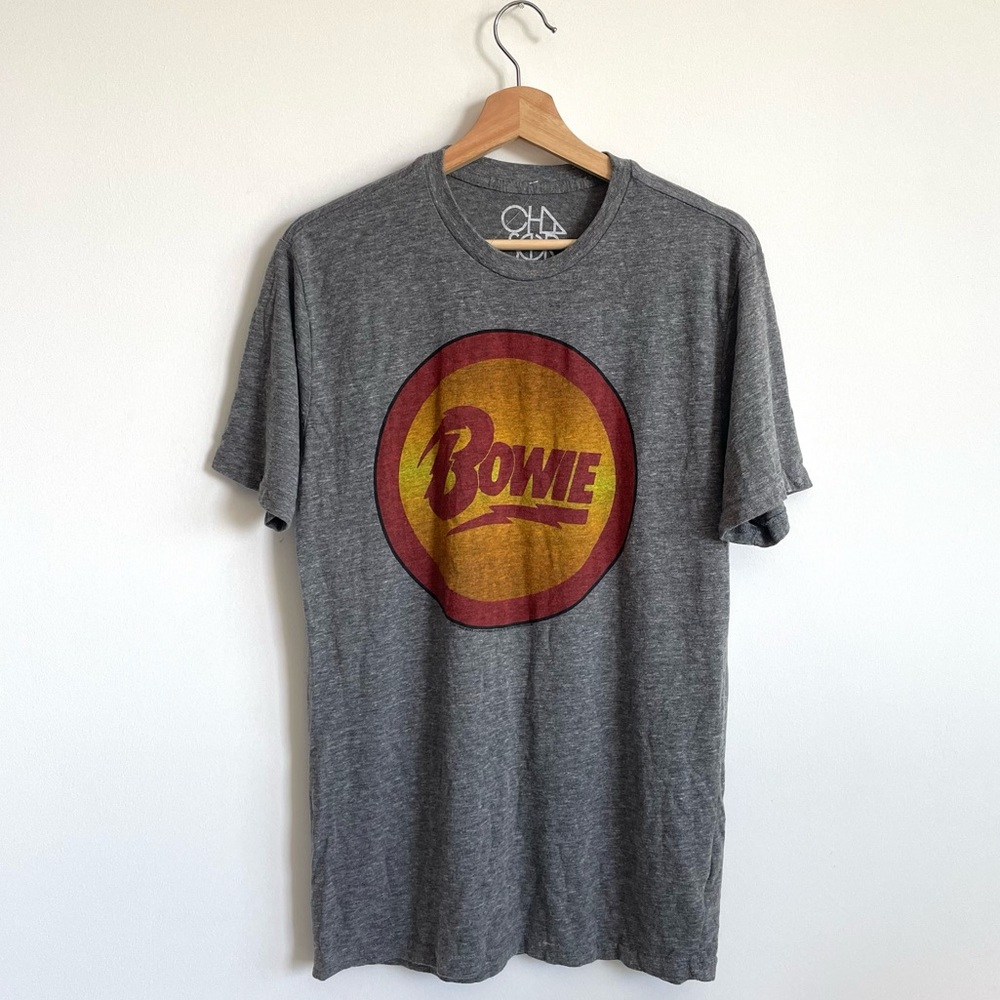 David Bowie logo gray men crew neck t-shirt with short sleeves